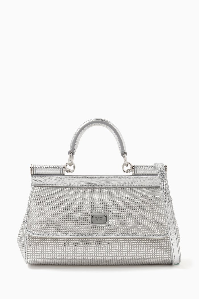 

x KIM Small Sicily Long Bag in Rhinestone-covered Satin, Silver