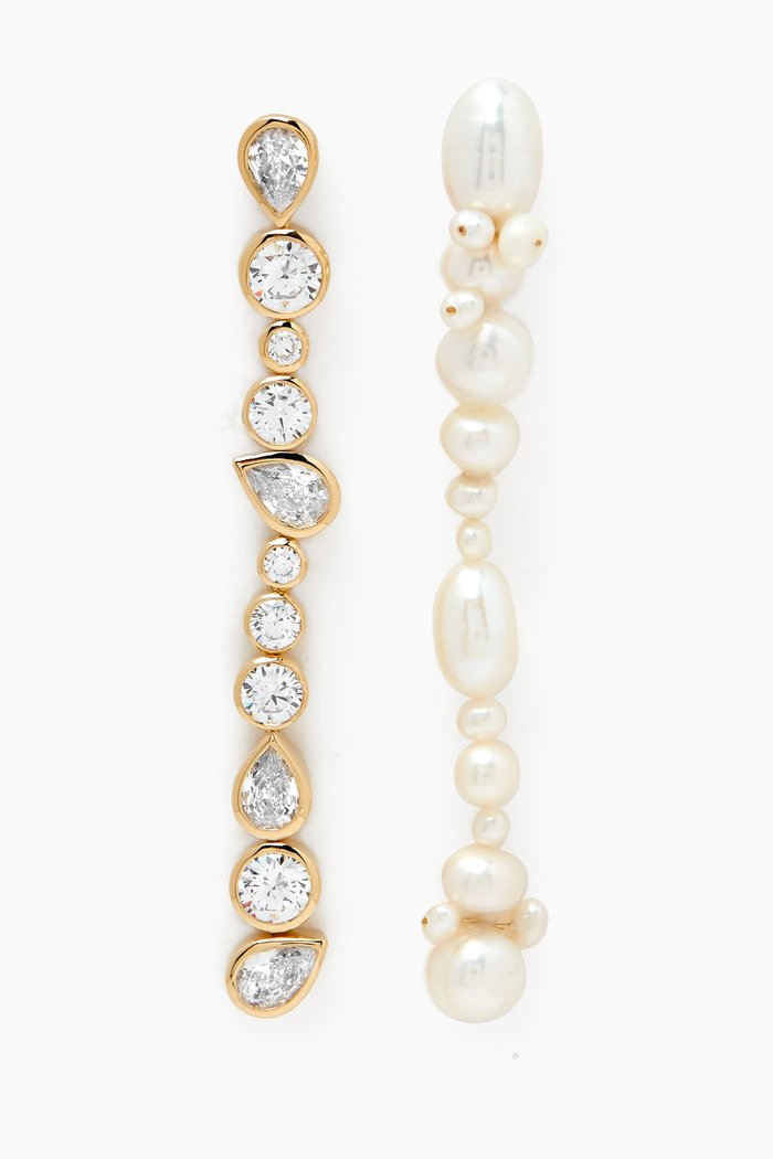 

Glitch Pearl & Crystal Drop Earrings in 14kt Gold Vermeil, White