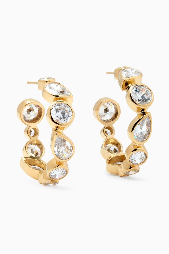 

A Few Good Anti‐Heroes Crystal Hoop Earrings in 14kt Gold Vermeil, Yellow
