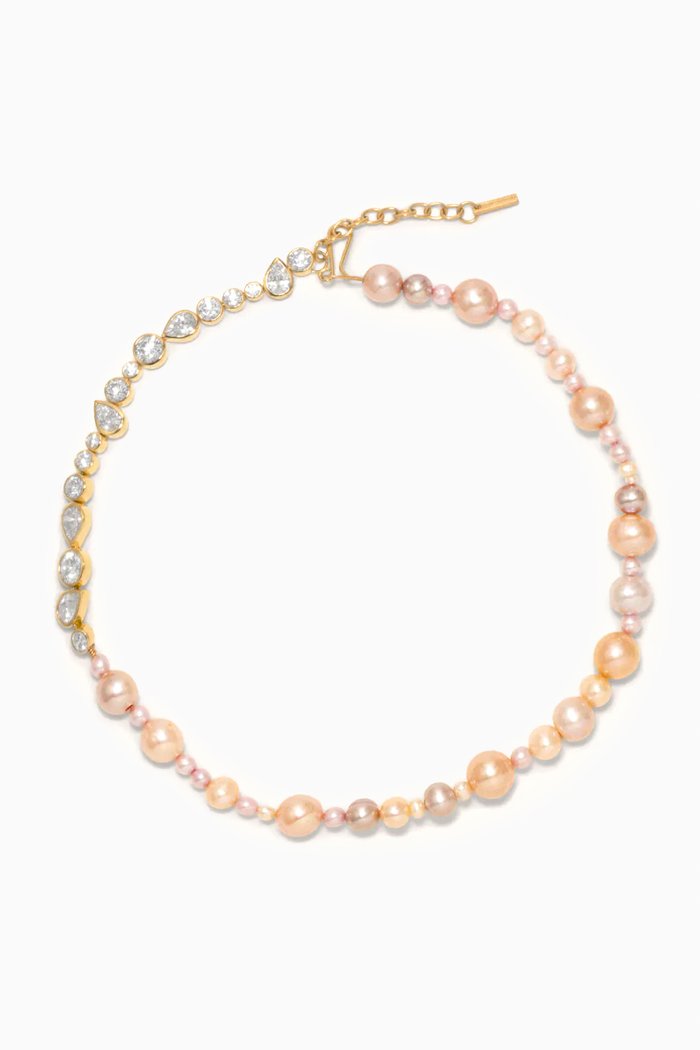 

Glitch II Pearl & Crystal Necklace in 14kt Gold Vermeil, Pink