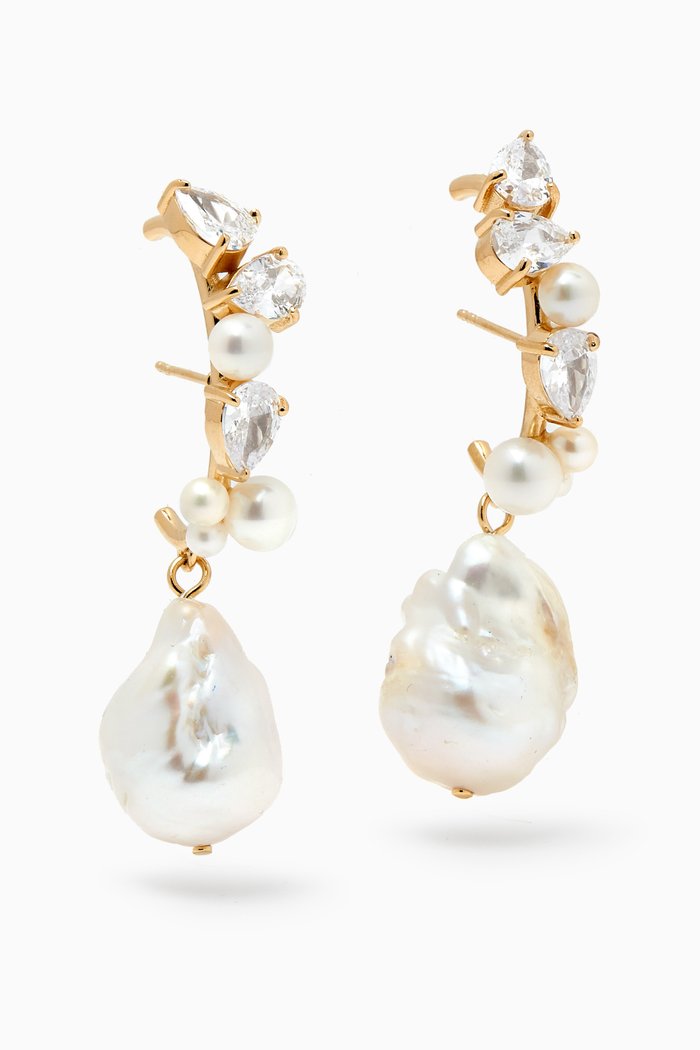 

Pearl & Topaz Earrings in 14kt Gold Vermeil, White