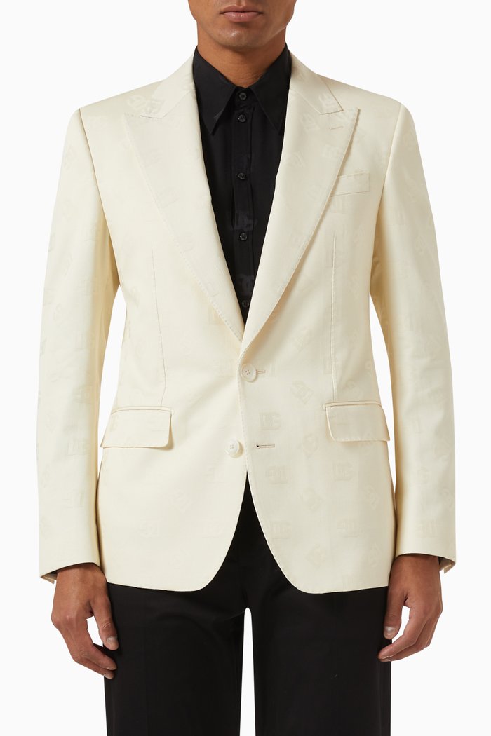

Single-breasted Blazer in Cotton-jacquard, Neutral