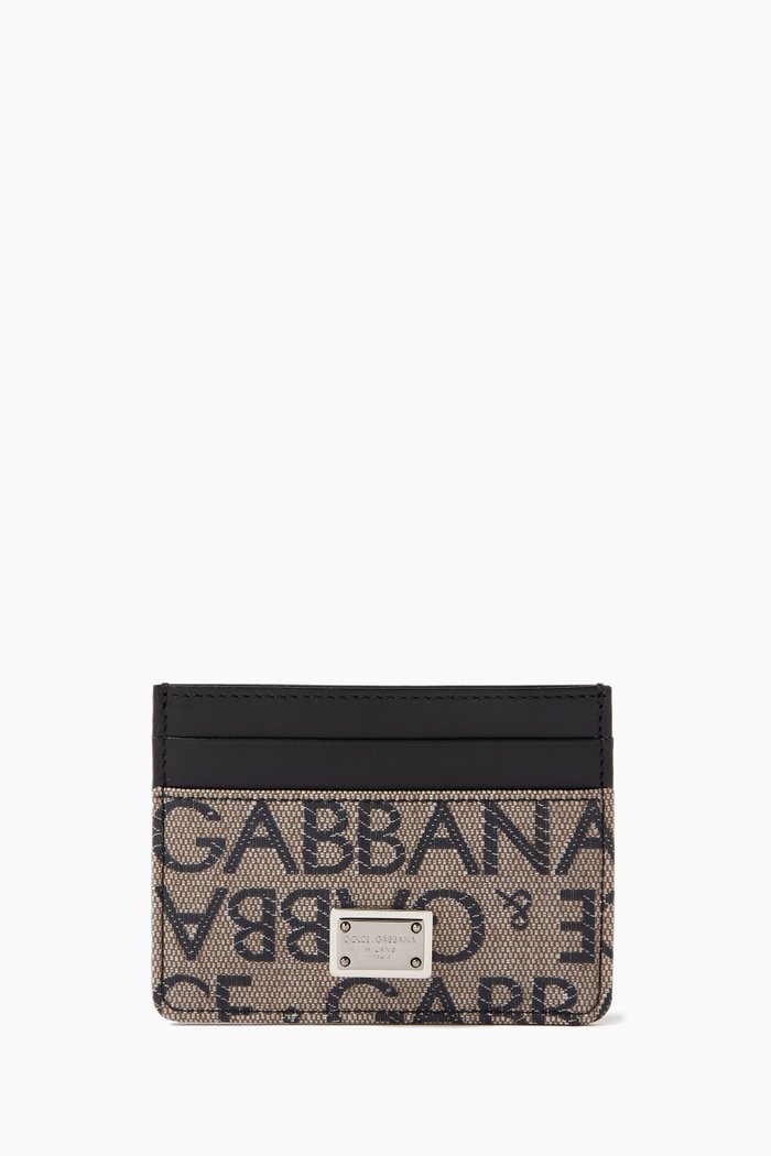 

All-over Logo Jacquard Card Holder in Coated-canvas & Leather, Brown