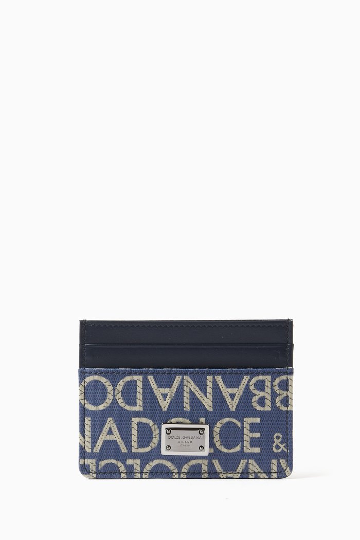 

All-over Logo Jacquard Card Holder in Coated-canvas & Leather, Blue
