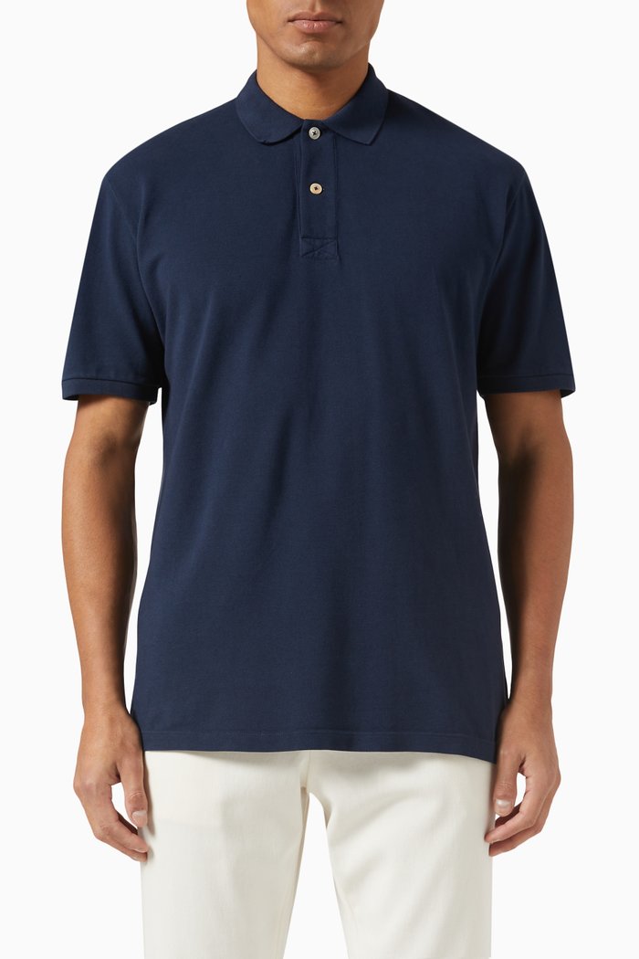 

Solid Polo in Cotton, Blue