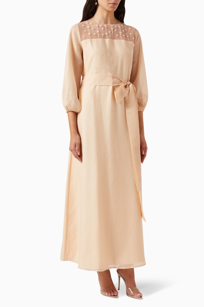 

Beaded Maxi Dress in Organza, Orange