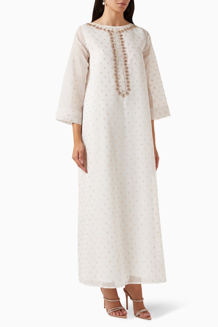 Beaded Maxi Dress in Organza, White