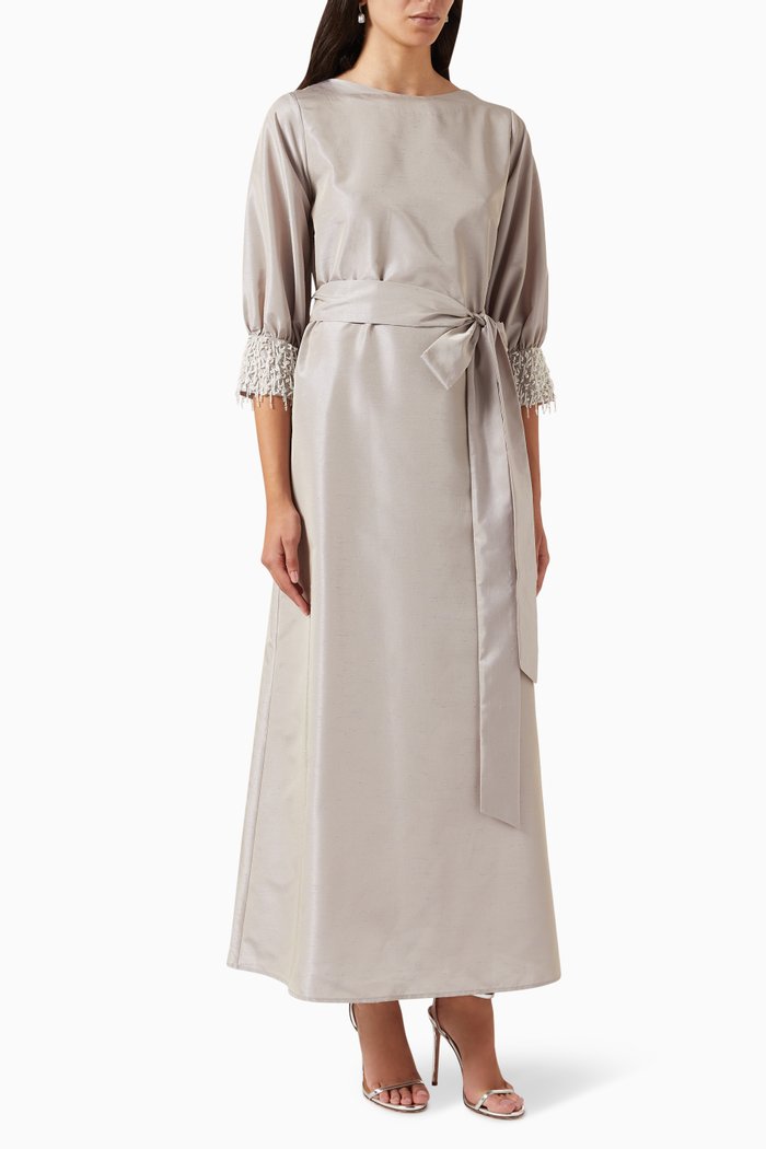 

Beaded Maxi Dress in Silk, Grey