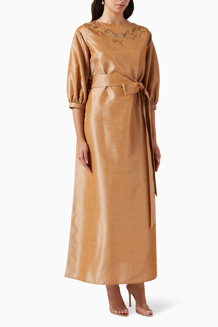 

Beaded Maxi Dress in Silk, Brown