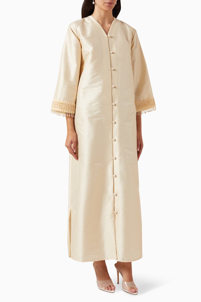 

Beaded Maxi Dress in Silk, Neutral