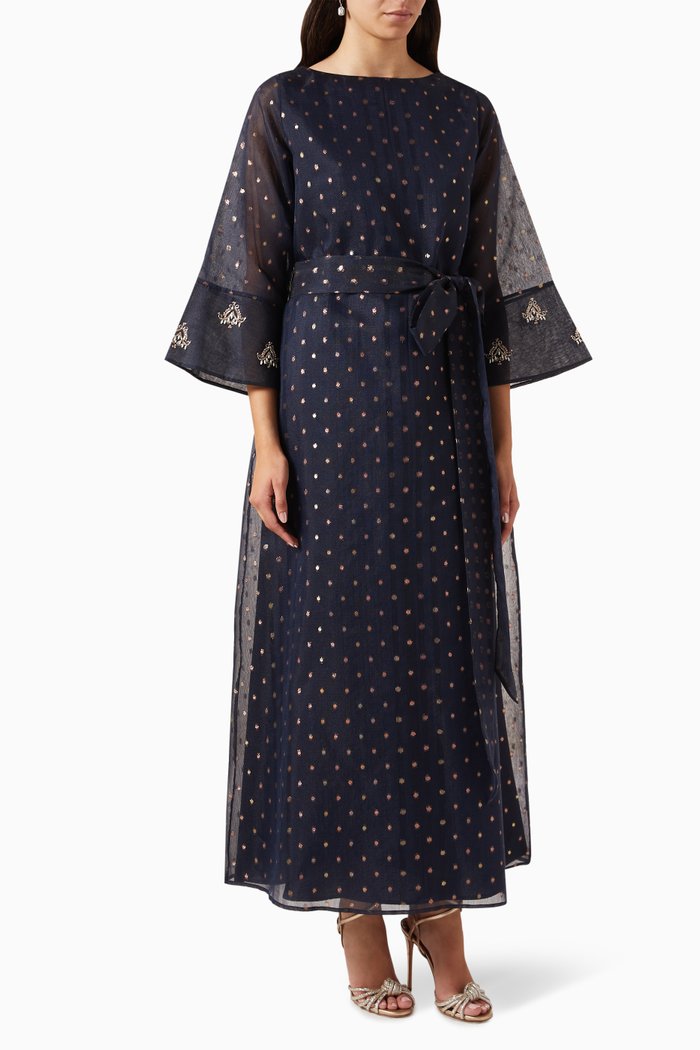 

Beaded Maxi Dress in Organza, Blue