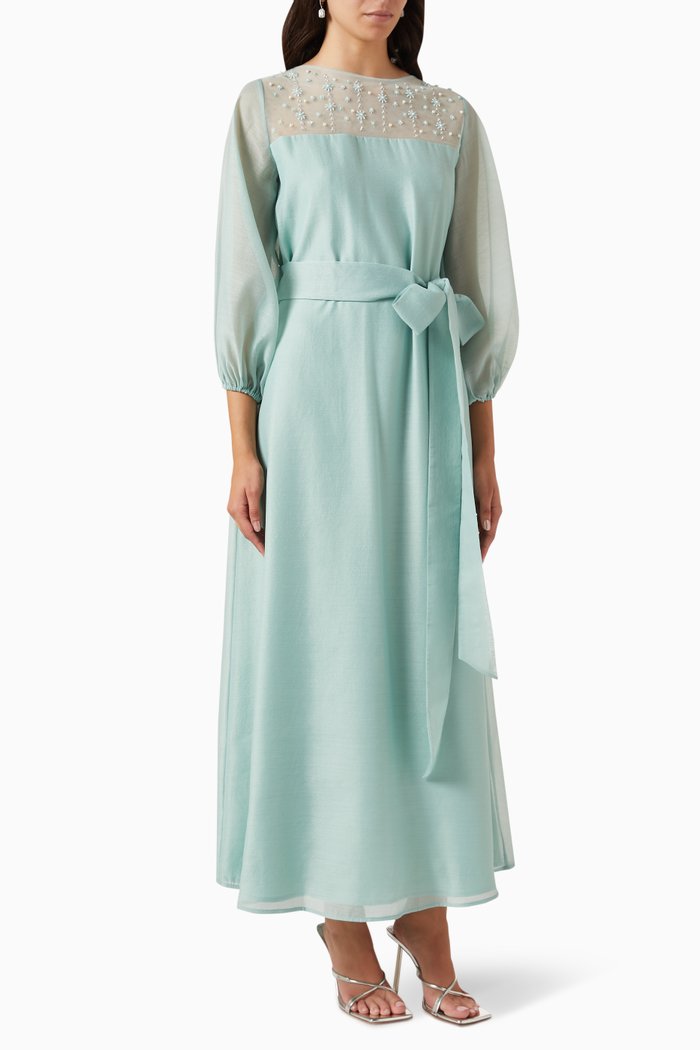 

Beaded Maxi Dress in Organza, Green