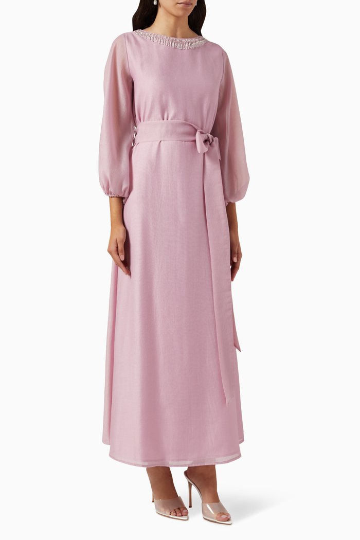 

Bead-embellished A-line Maxi Dress in Organza, Pink
