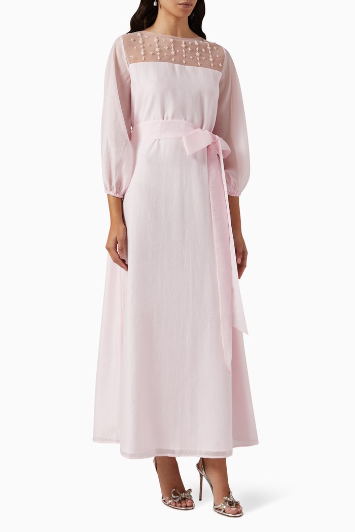 

Bead-embellished A-line Maxi Dress in Tulle & Organza, Pink