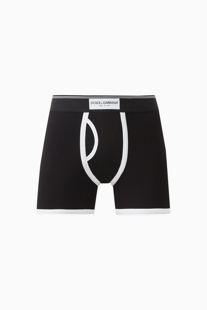 Graphic Print Boxers in Cotton Stretch, Black
