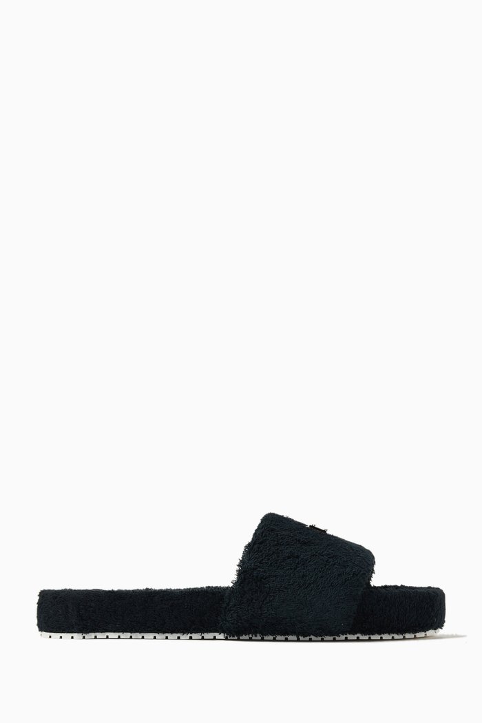 

Logo Plaque Slides in Terry Cloth, Black