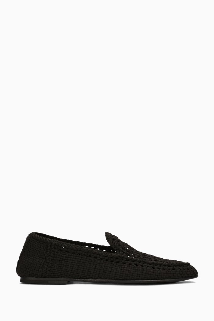 

Crocheted Loafers in Fabric & Leather, Black