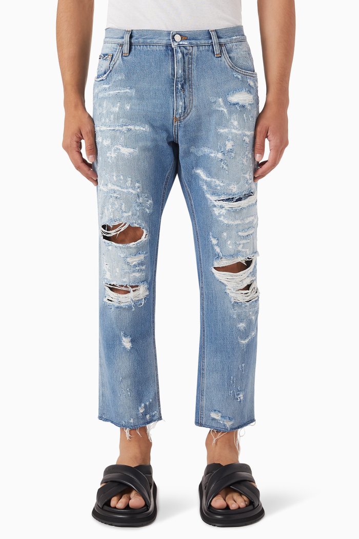 

Re-Edition Distressed Jeans in Denim, Blue