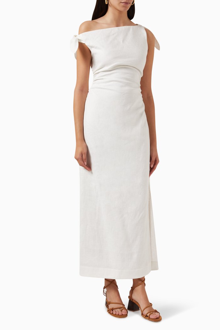 

Bettina Off-shoulder Dress in Linen, White