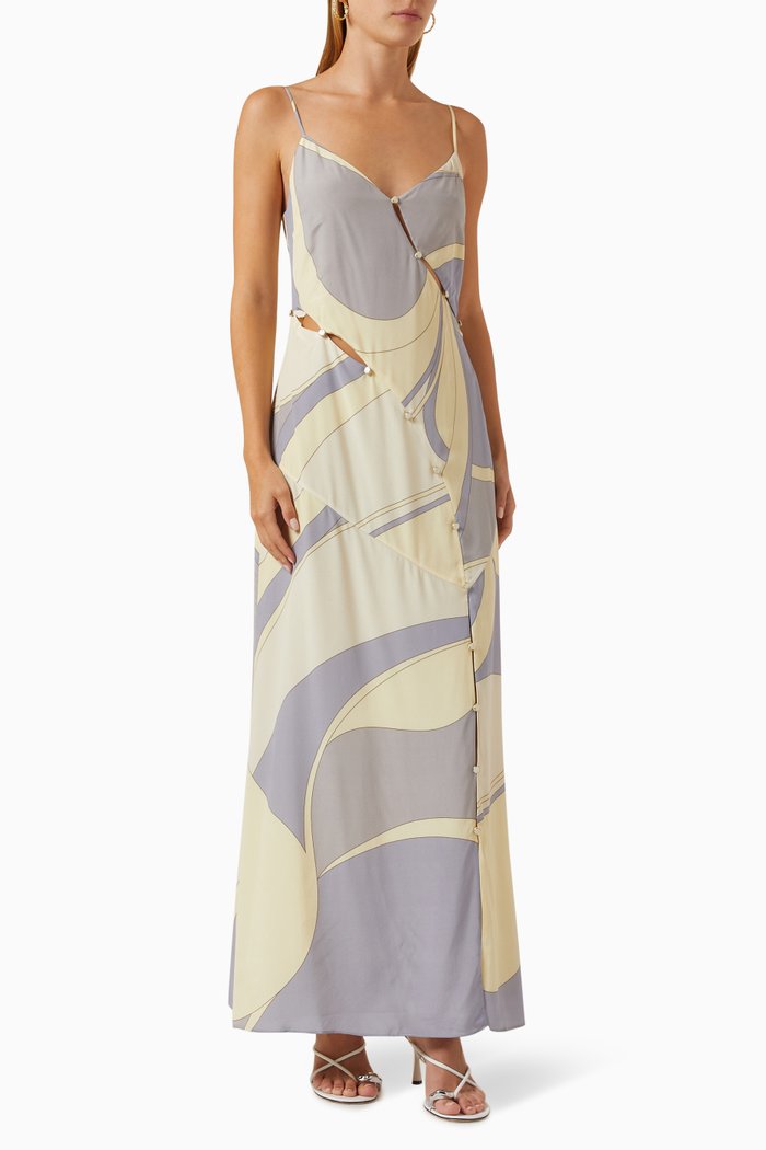 

Adrianna Buttoned Maxi Dress in Silk, Grey