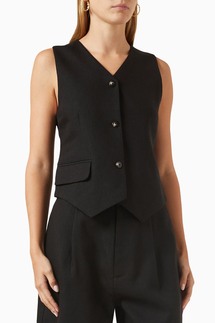 Clemence Tailored Vest in Viscose Blend, Black