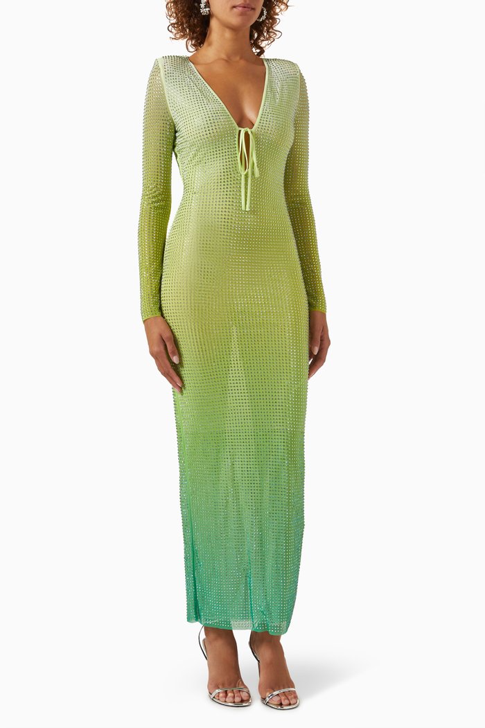 

Rhinestone Mesh Keyhole Maxi Dress, Green