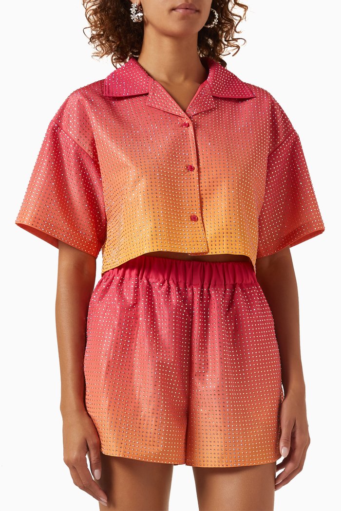 

Rhinestone Taffeta Cropped Shirt, Pink