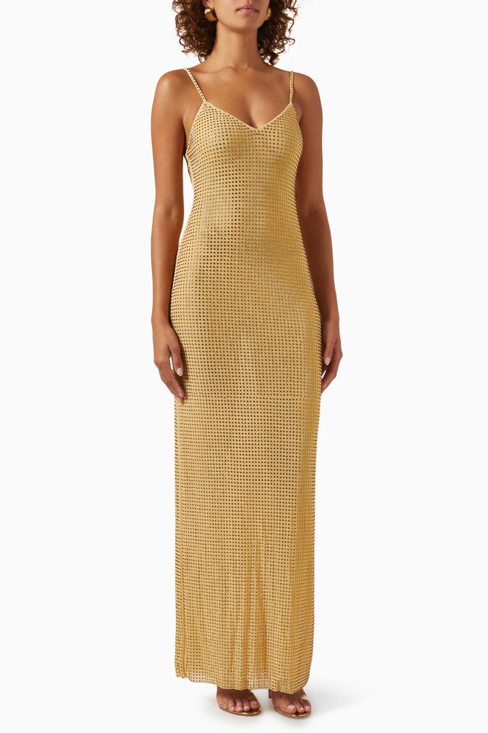 

Rhinestone Mesh Maxi Dress, Yellow