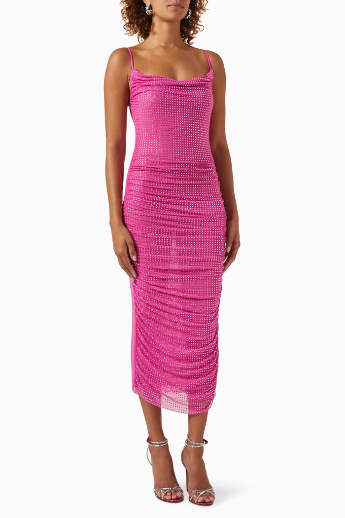 

Rhinestone Mesh Midi Dress, Pink