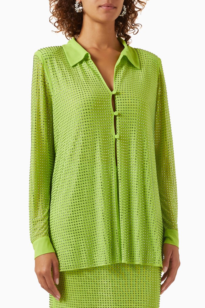 Rhinestone Mesh Shirt, Green