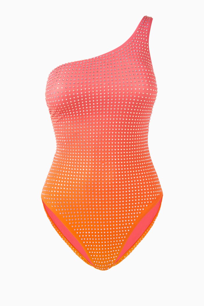 

Rhinestone-embellished One Shoulder One-piece Swimsuit, Pink