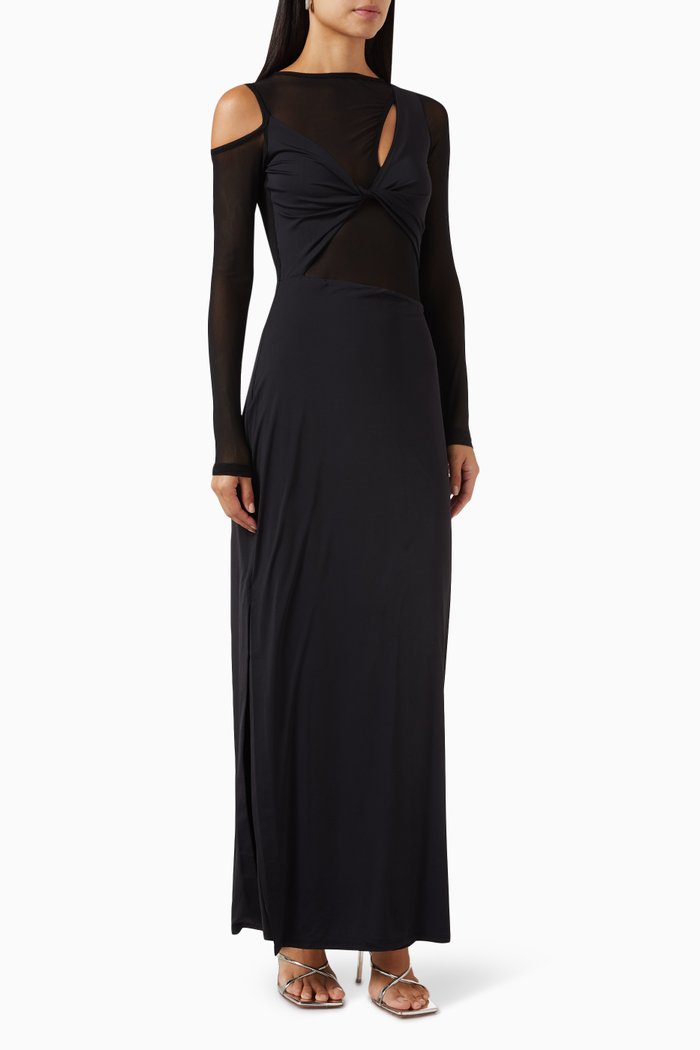 

Rodin Maxi Dress in Mesh & Jersey, Black