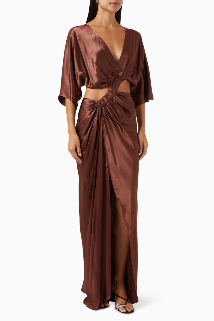 Tate Twist-front Maxi Dress in Ecovero-satin, Brown