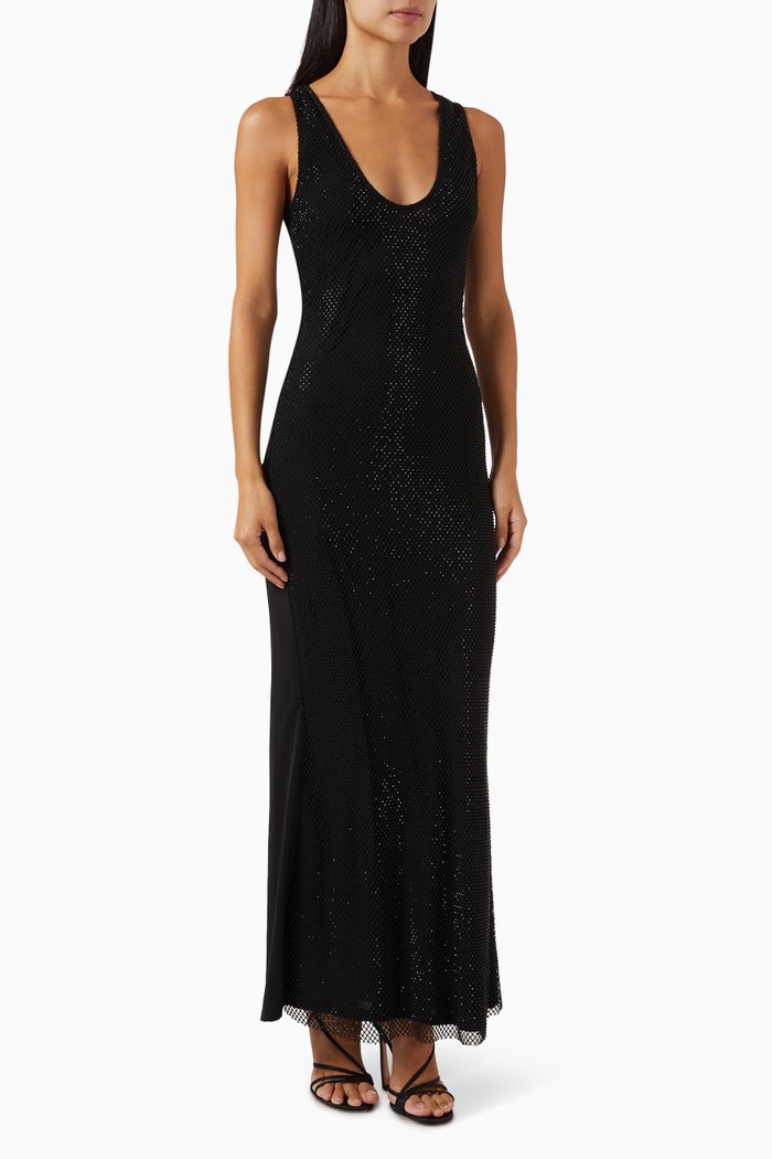 

Dali Embellished Maxi Dress in Mesh & Jersey, Black
