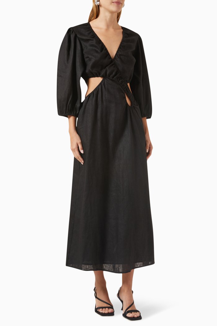 

Roy Cut-out Maxi Dress in Linen, Black