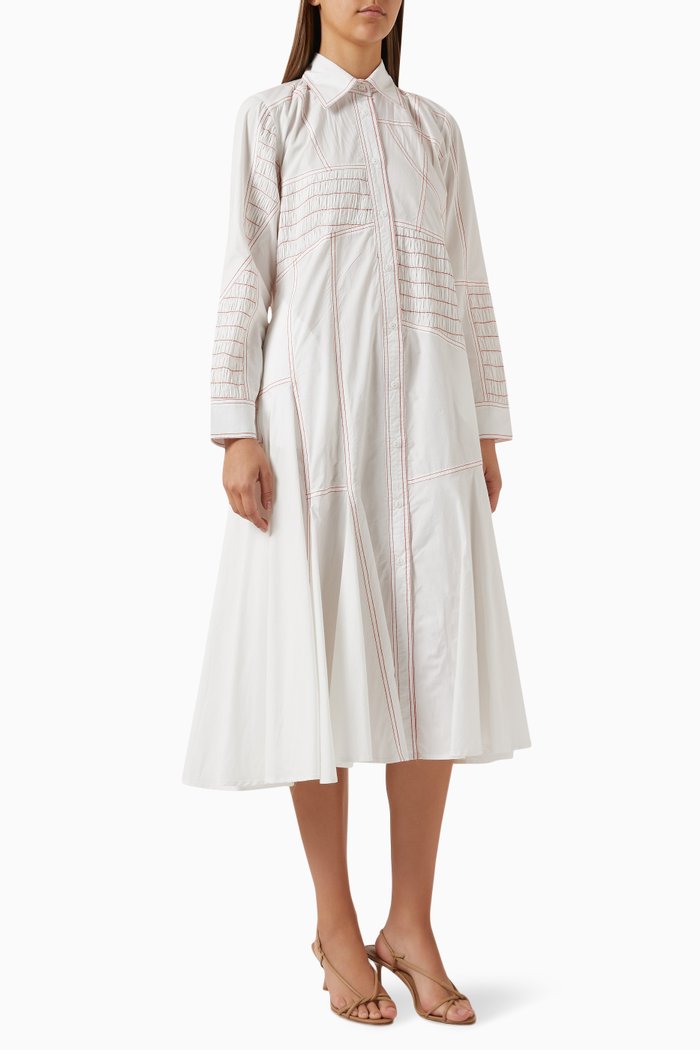 

Asymmetrical Flared Shirt Dress in Cotton, Neutral