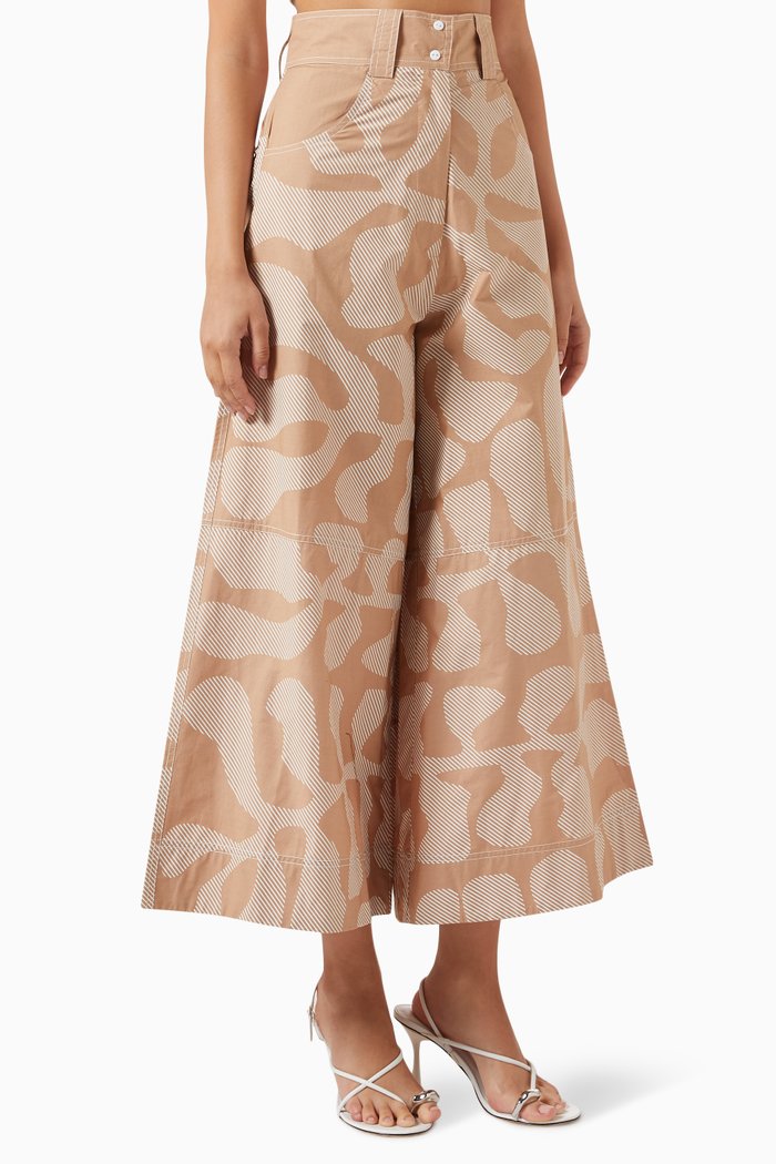 

Printed Wide-Leg Pants in Cotton, Neutral