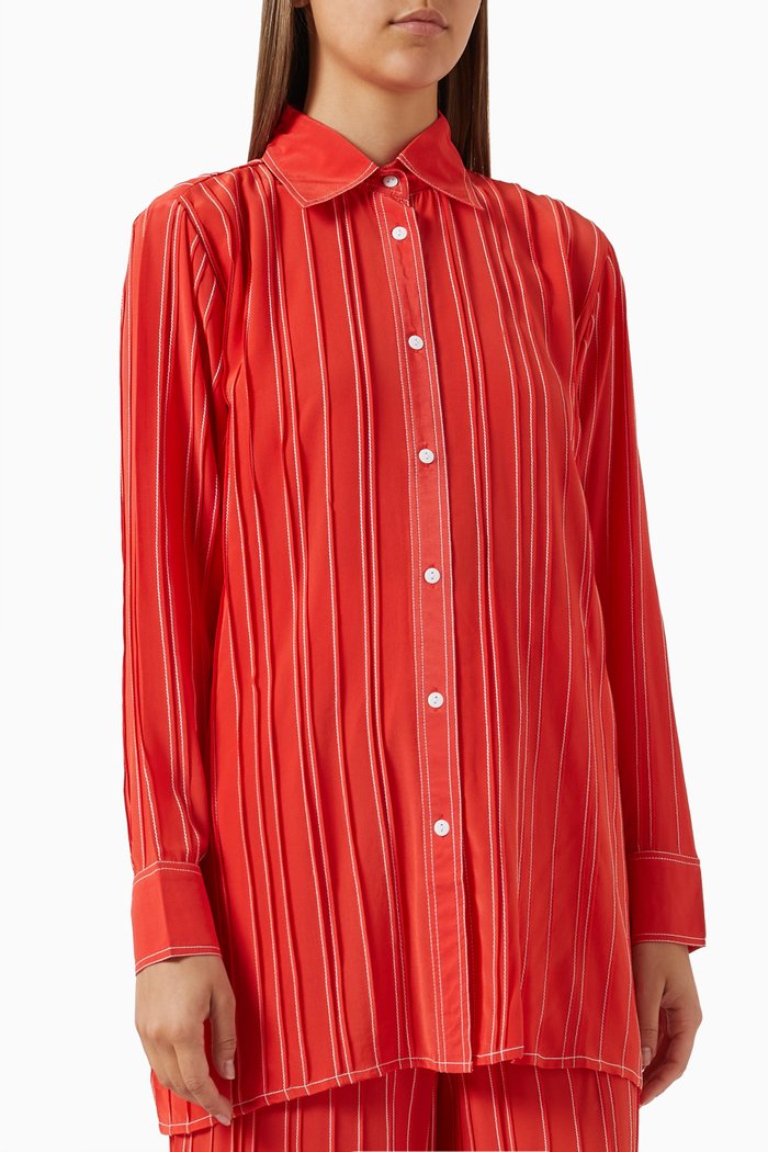 Pin-tuck A-line Shirt in Crêpe, Red