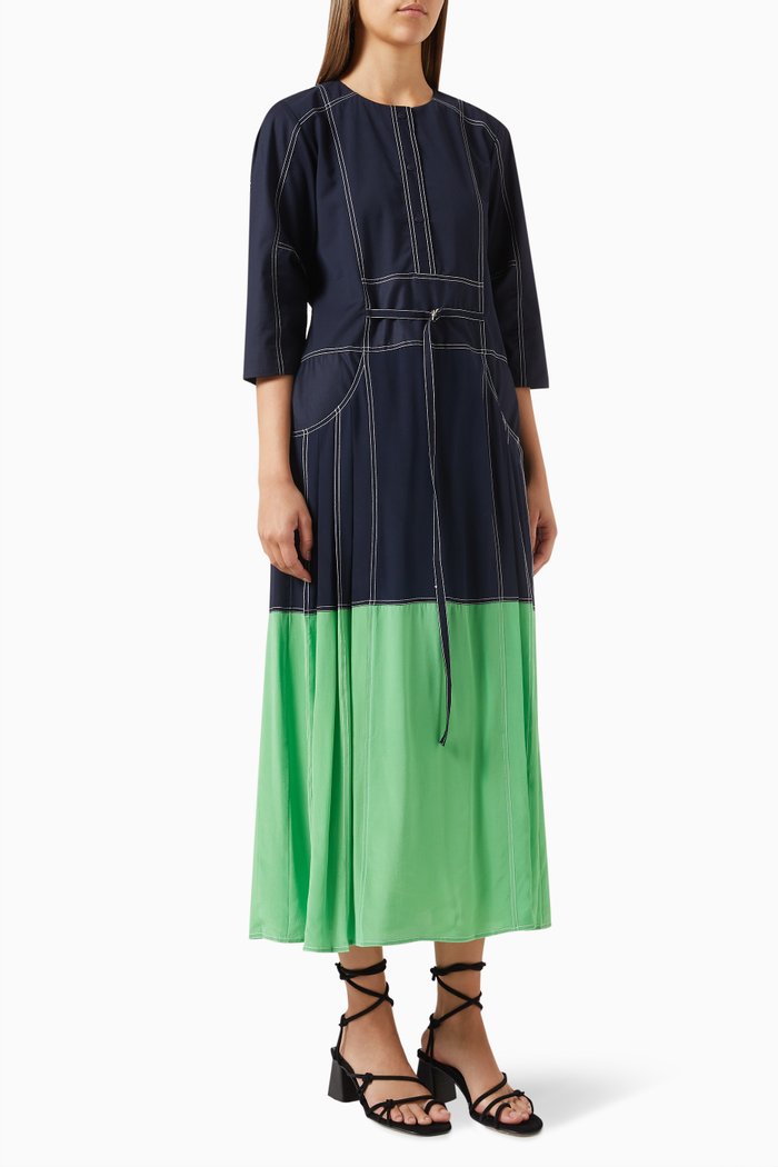 

Back Elasticated Colour-block Midi Dress, Blue