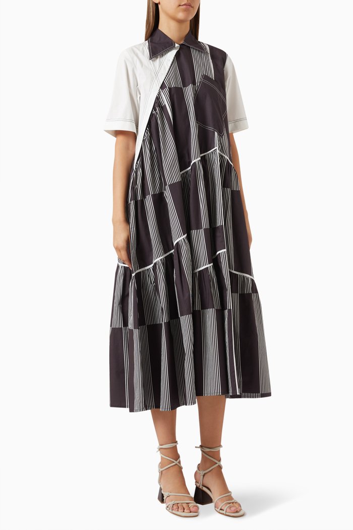 

Blocking Tiered Midi Dress in Cotton, Grey