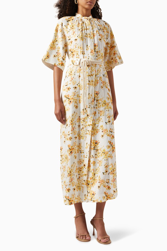 

Maia Midi Dress in Linen Blend, Yellow