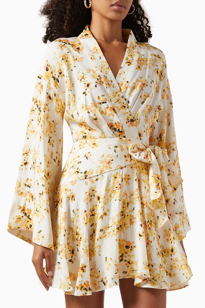 

Maia Mini Wrap Dress in Linen Blend, Yellow