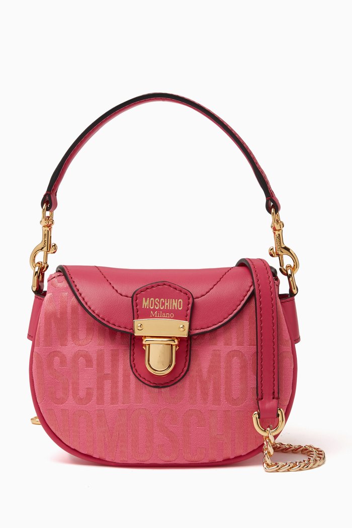 

Small Logo Shoulder Bag in Leather & Jacquard Nylon, Pink