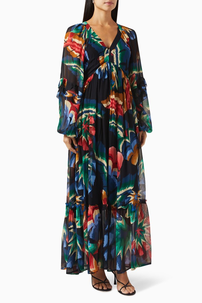 

Chevron Forest Maxi Dress in Viscose, Black