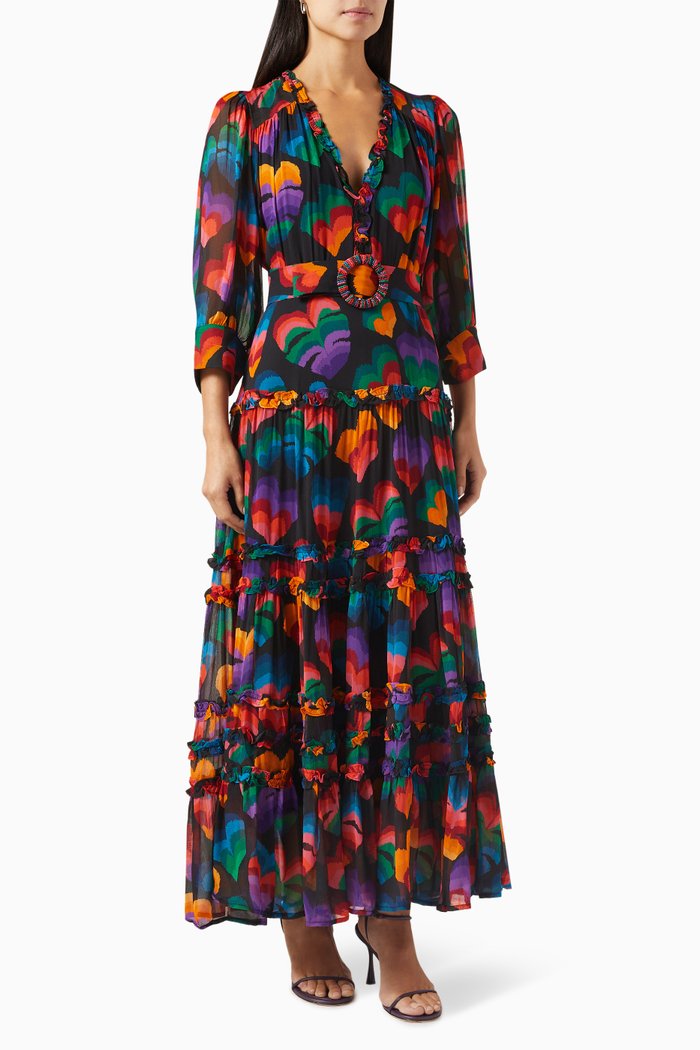 

Monstera Hearts Maxi Dress in Viscose, Black
