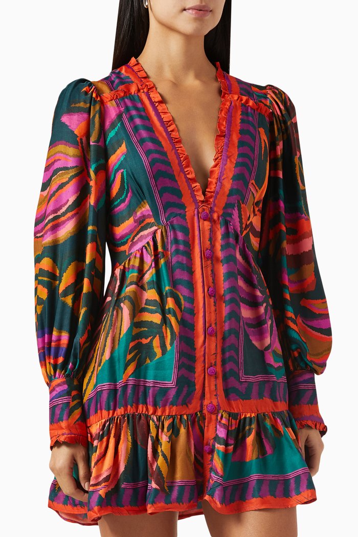 

Graphic Foliage Mini Dress in Lenzing™ Ecovero™ Viscose, Multicolour