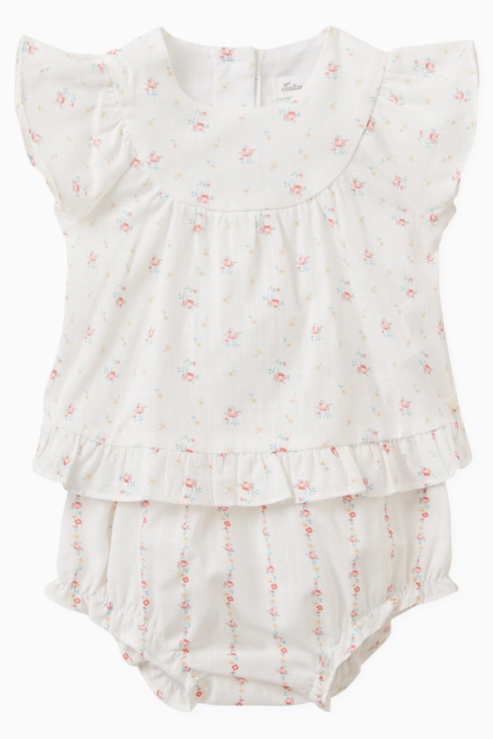 

Floral Print Top and Bloomers, Set of Two, Blue