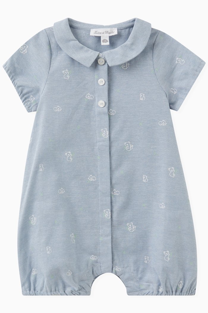 Short Romper in Cotton, Blue