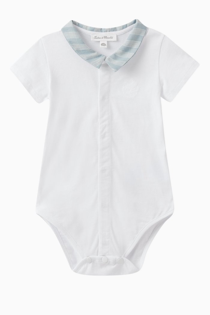 

Contrast Collar Bodysuit in Cotton, White