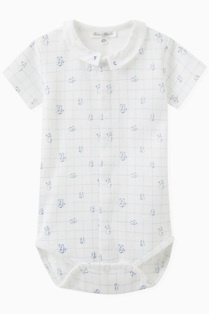 All-over Print Bodysuit in Cotton Blend, White